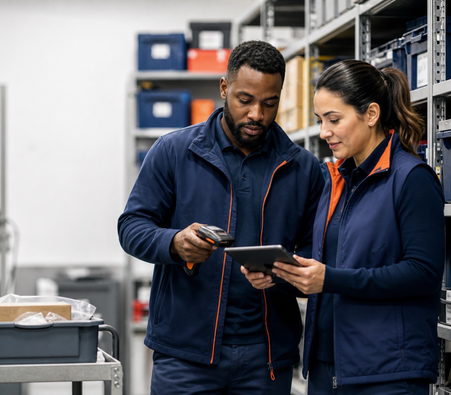 Warehouse team coordinating stock availability